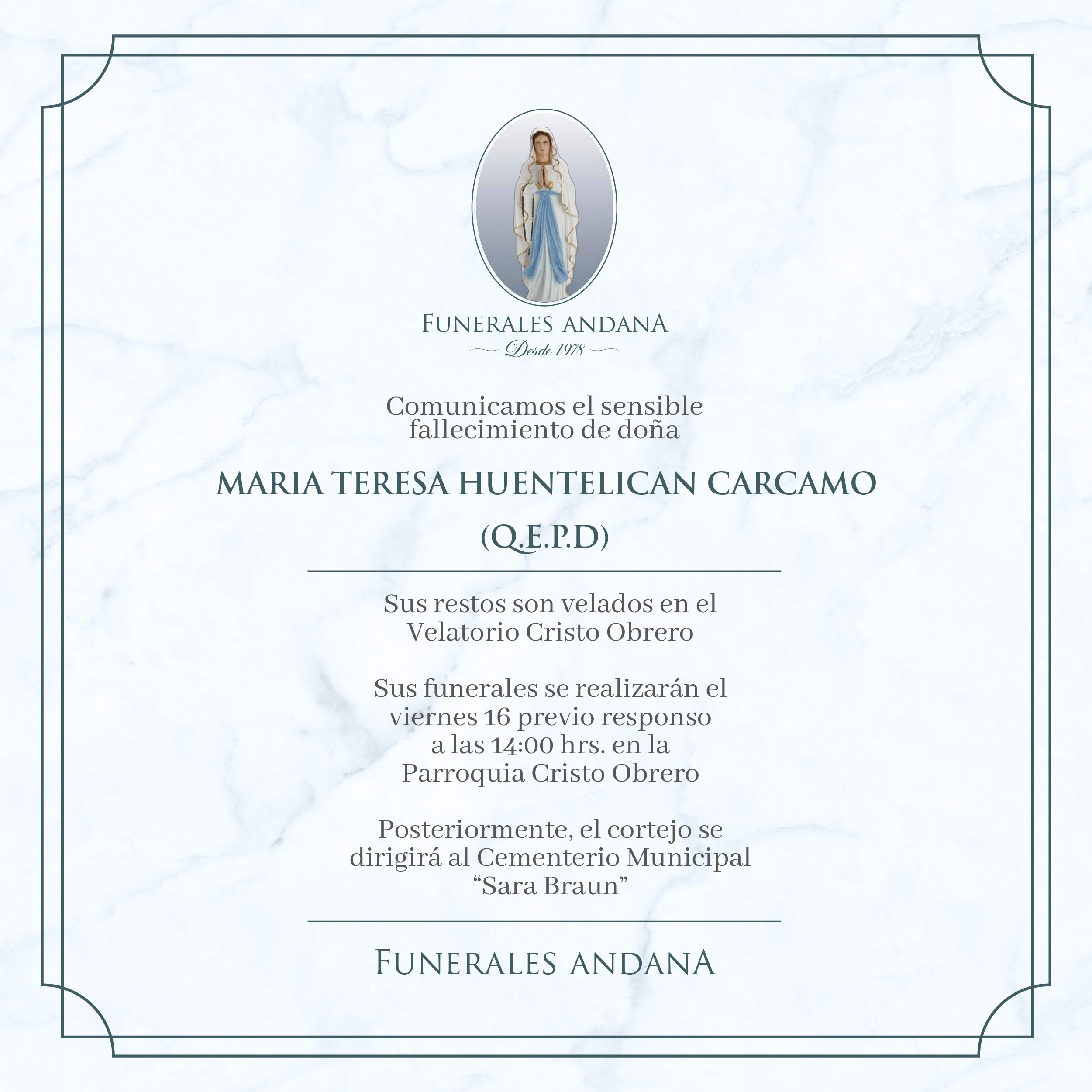 Maria Teresa Huentelican Carcamo